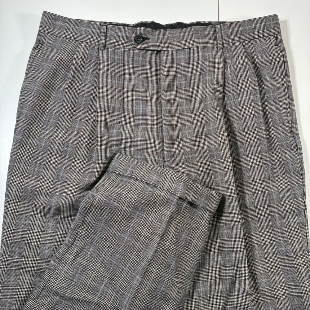Jos. A. Bank Men's Plaid Dress Pants in Brown and Gray